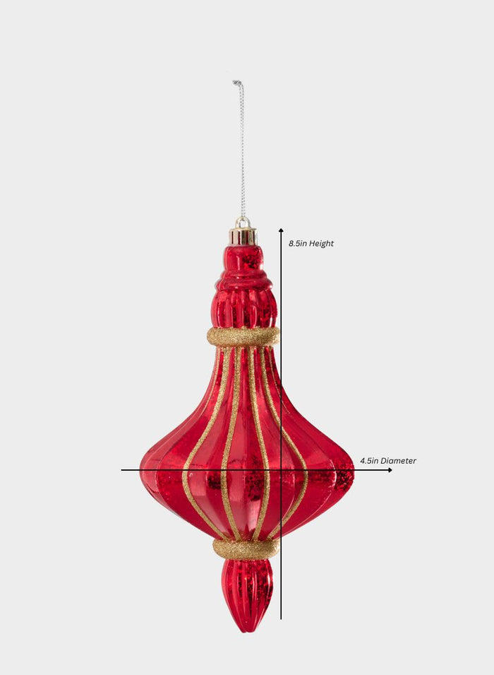 8.5in Long Plastic "Real Mercury Glass Look" Red Finial Ornament Decor Jamali Garden