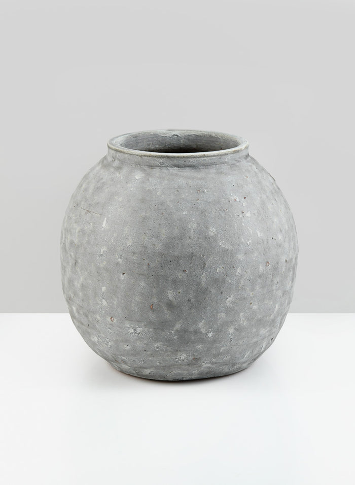 8.5in Wide Arita Aged Cement Boule Vase Decor Jamali Garden