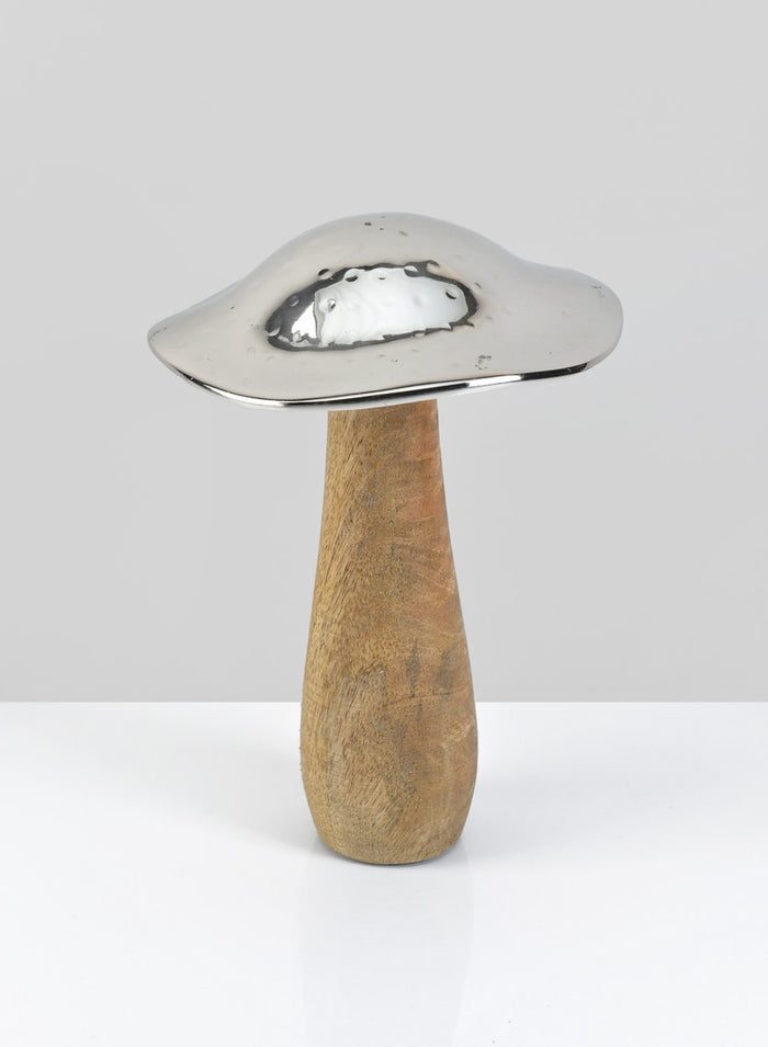 8in Long Silver Mushroom, Large Decor Jamali Garden