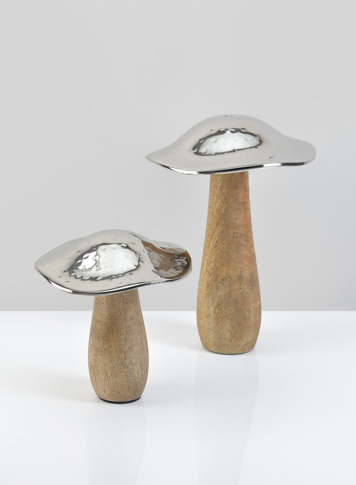 8in Long Silver Mushroom, Large Decor Jamali Garden
