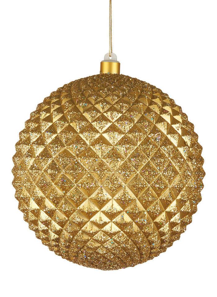 8in Round Gold Glitter Durian Ball Plastic Ornament Decor Jamali Garden