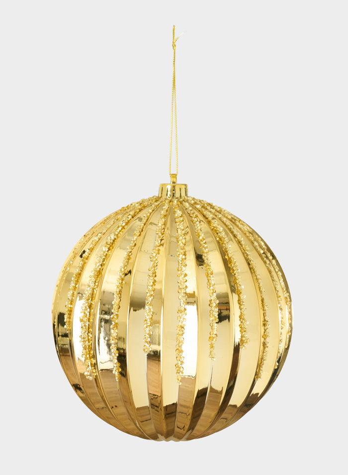 8in Round Plastic "Real Glass Look" Glitter Glazed Gold Ornament Decor Jamali Garden