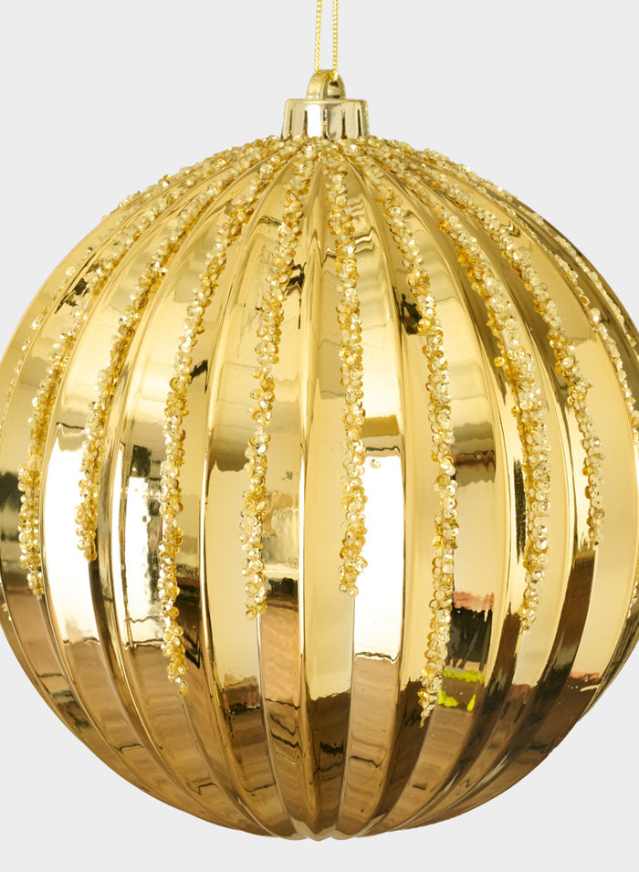 8in Round Plastic "Real Glass Look" Glitter Glazed Gold Ornament Decor Jamali Garden