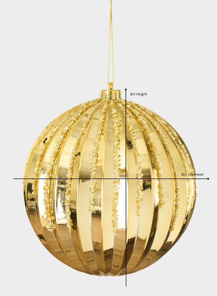 8in Round Plastic "Real Glass Look" Glitter Glazed Gold Ornament Decor Jamali Garden