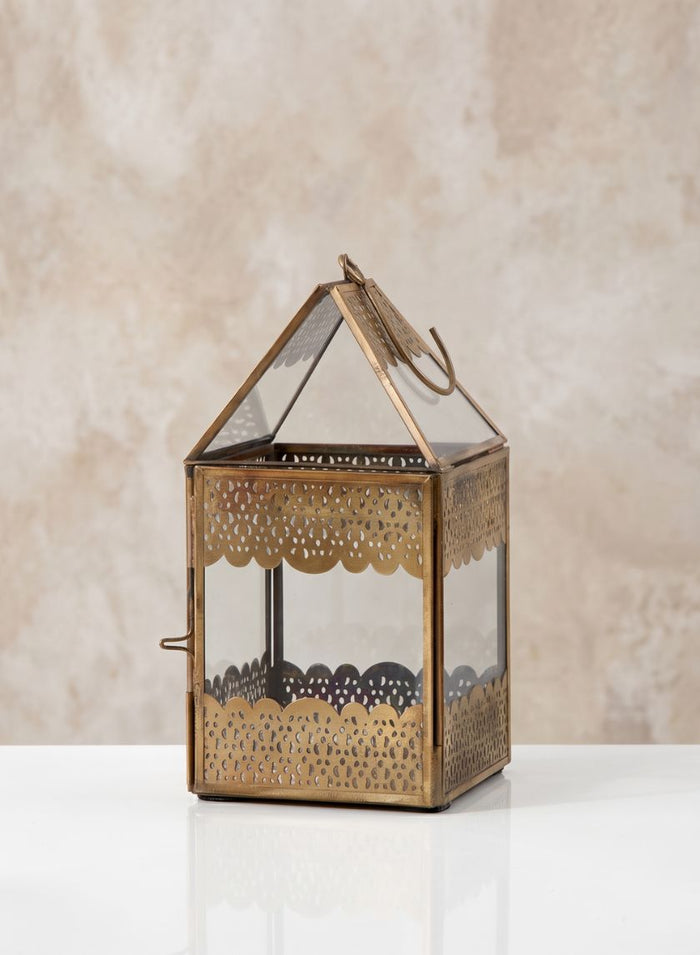 8in Tall Antiqued Rust Bronze Ajmer Square Lantern Decor Jamali Garden