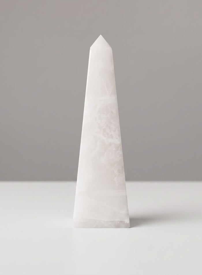 8in Tall Khyber White Onyx Obelisk Decor Jamali Garden