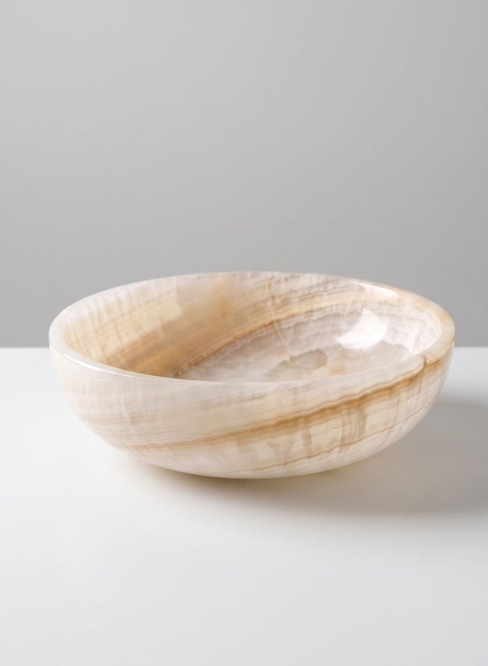 8in Wide Khyber White Onyx Decorative Bowl Decor Jamali Garden