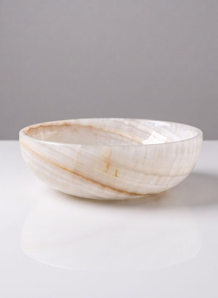 8in Wide Khyber White Onyx Decorative Bowl Decor Jamali Garden