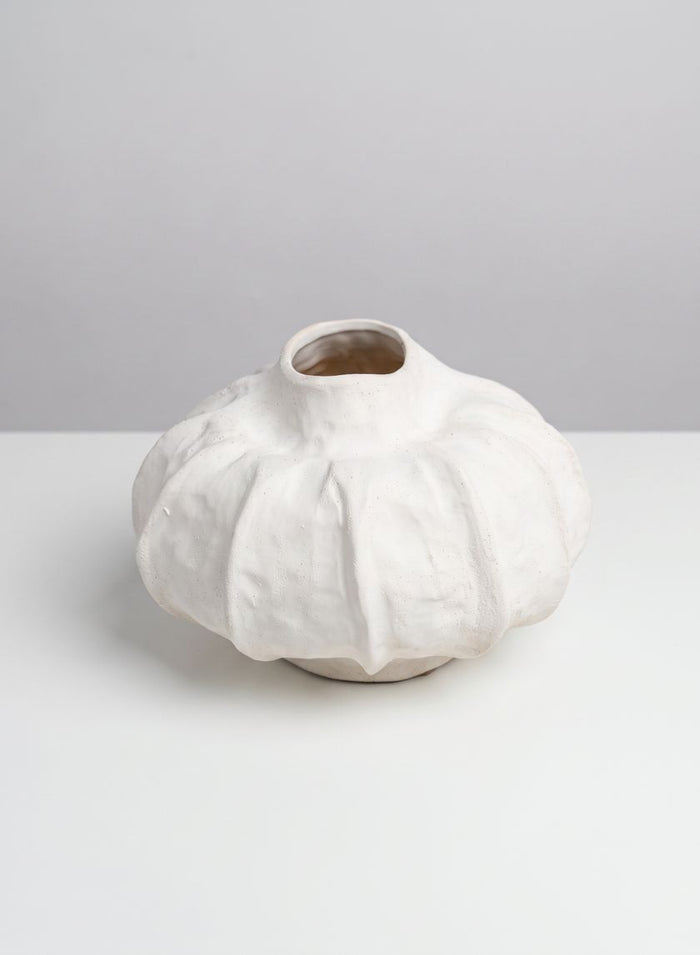 8in Wide Urchin Sand White Ceramic Deco Vase Decor Jamali Garden