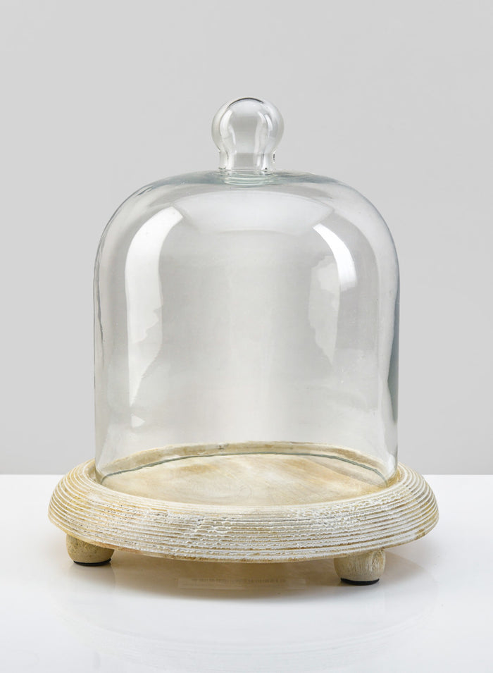 9.25in Tall La Boheme Glass Cloche with Wood Base Decor Jamali Garden