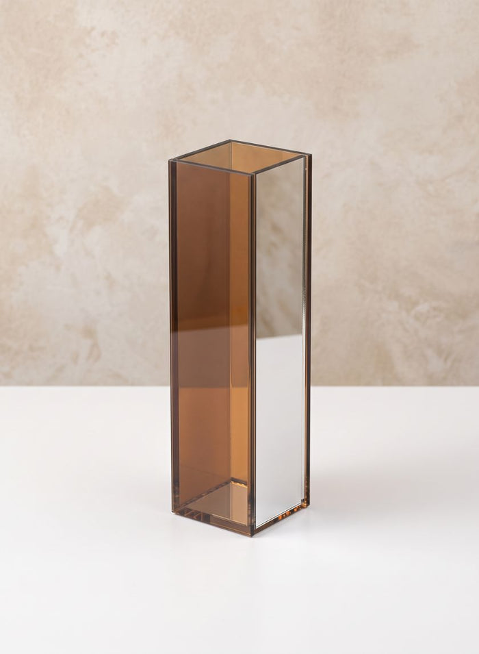 9.5in Tall Dark Amber Clear and Mirror Glitz Glass Vase Decor Jamali Garden