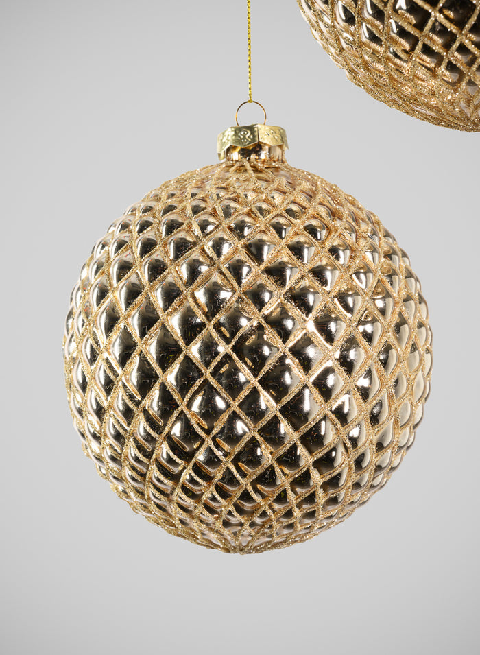 9in Round Gilded Hammered Gold Glass Ornament, Set of 2 Decor Jamali Garden
