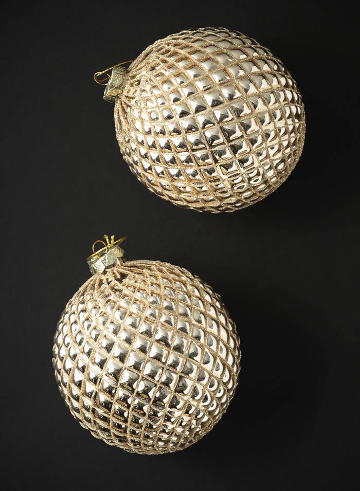 9in Round Gilded Hammered Gold Glass Ornament, Set of 2 Decor Jamali Garden