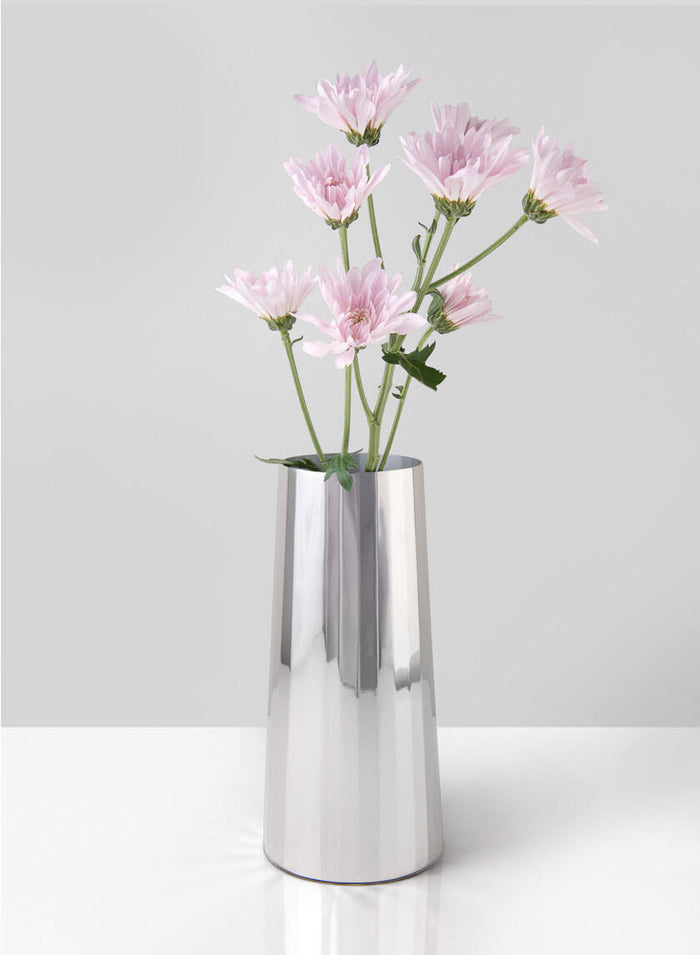 9in Tall Le Mans Silver Faceted Stainless Steel Vase Decor Jamali Garden