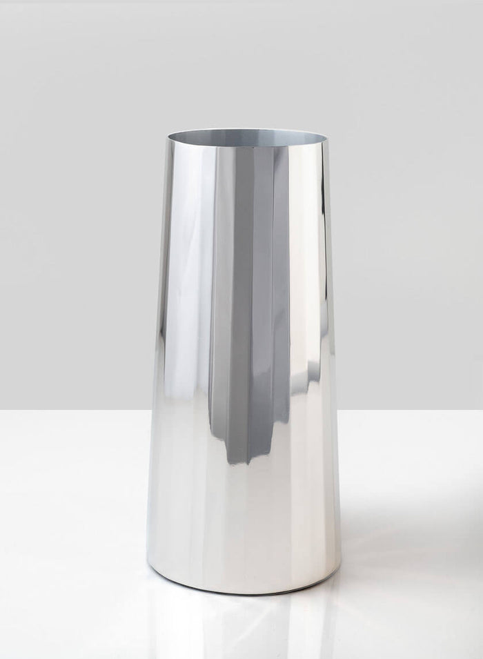 9in Tall Le Mans Silver Faceted Stainless Steel Vase Decor Jamali Garden