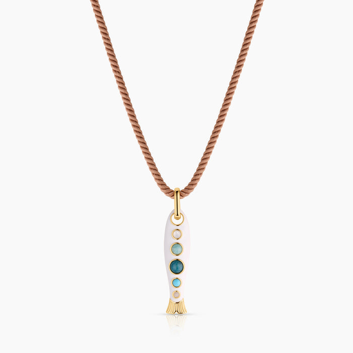 Amalfi White Enamel Fish Silk Cord Necklace