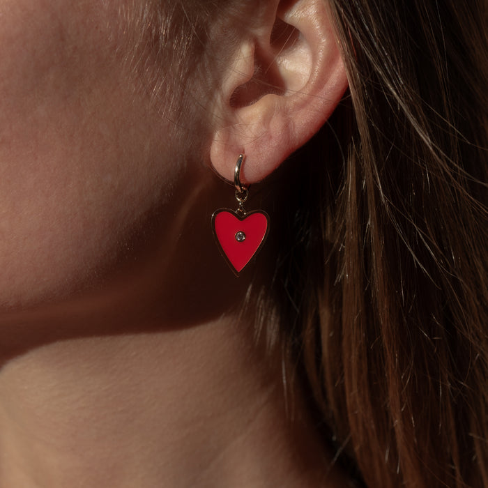 Amaya Red Enamel Heart Earrings