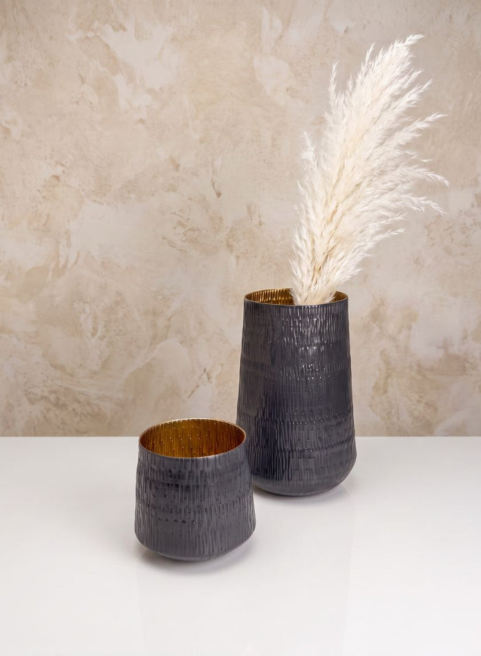 Atelier Twig Charcoal Gray Metal Vase Decor Jamali Garden