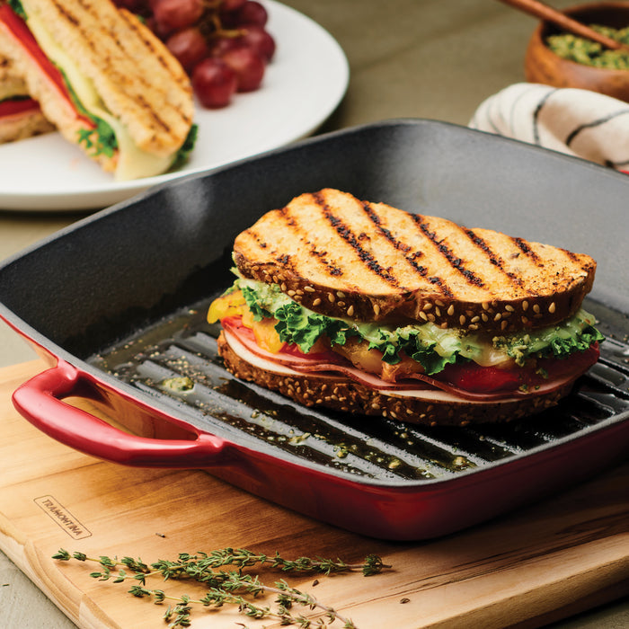 Bestow 11 in Enameled Cast-Iron  Grill Pan - Gradated Red