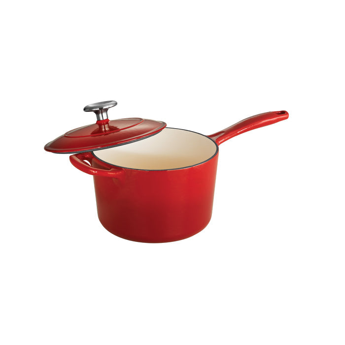 Bestow 2.5 Qt Enameled Cast-Iron  Covered Sauce Pan - Gradated Red