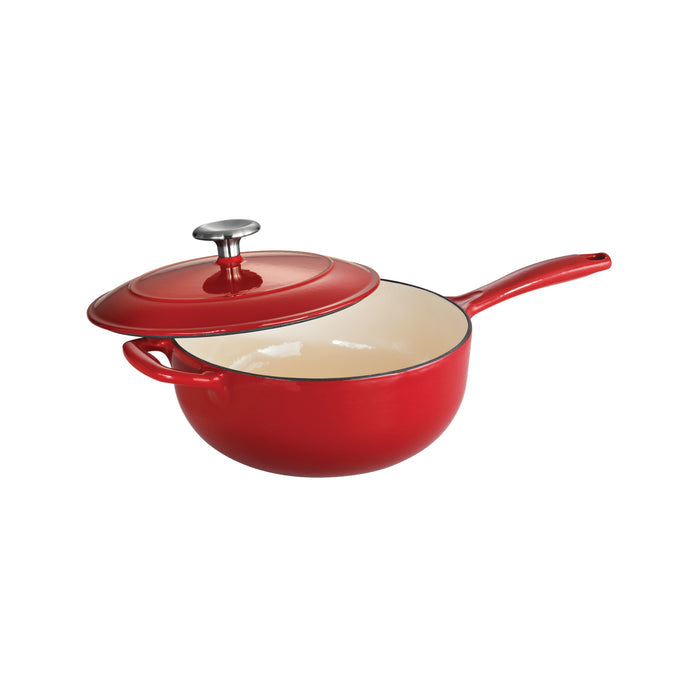 Bestow 3 Qt Enameled Cast-Iron  Covered Saucier - Gradated Red