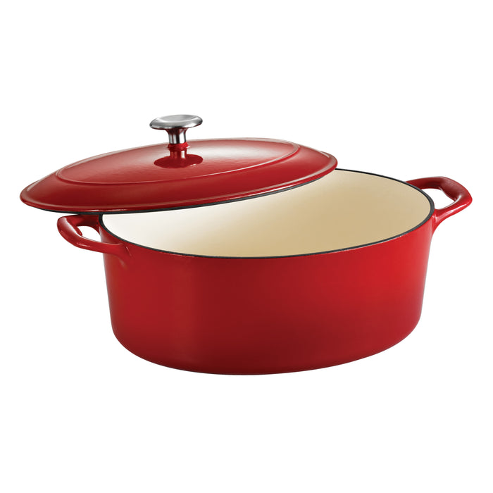 Bestow 7 Qt Enameled Cast-Iron  Covered Oval Dutch Oven - Gradated Red