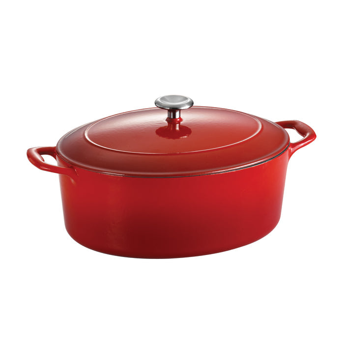 Bestow 7 Qt Enameled Cast-Iron  Covered Oval Dutch Oven - Gradated Red