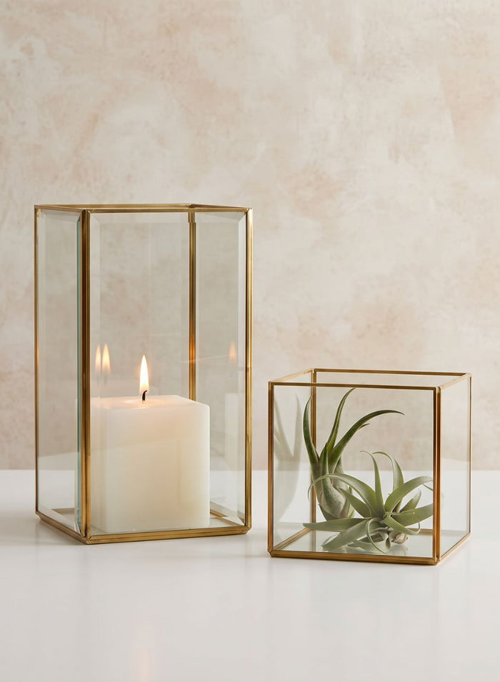 Beveled Glass Gold Square Hurricane Decor Jamali Garden