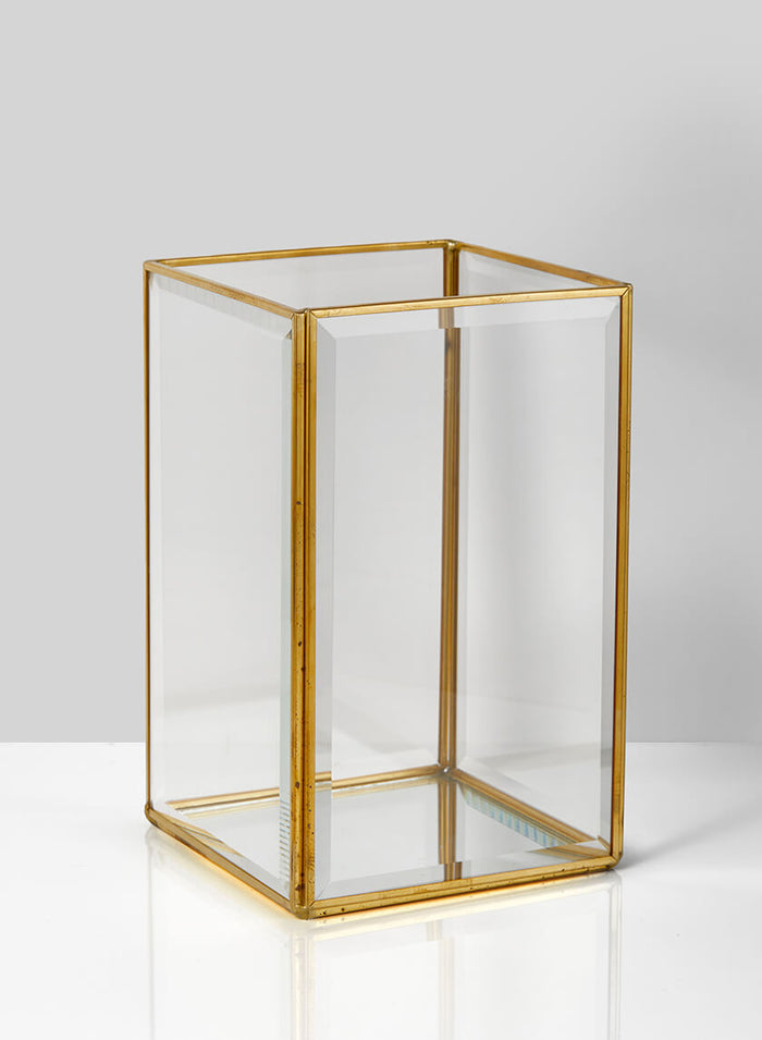 Beveled Glass Gold Square Hurricane Decor Jamali Garden