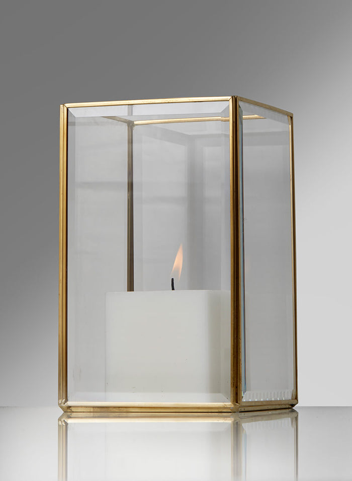 Beveled Glass Gold Square Hurricane Decor Jamali Garden Gold/Clear 8in Tall EACH