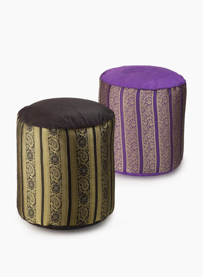 Black, Purple, & Gold Jacquard Poufs Decor Jamali Garden