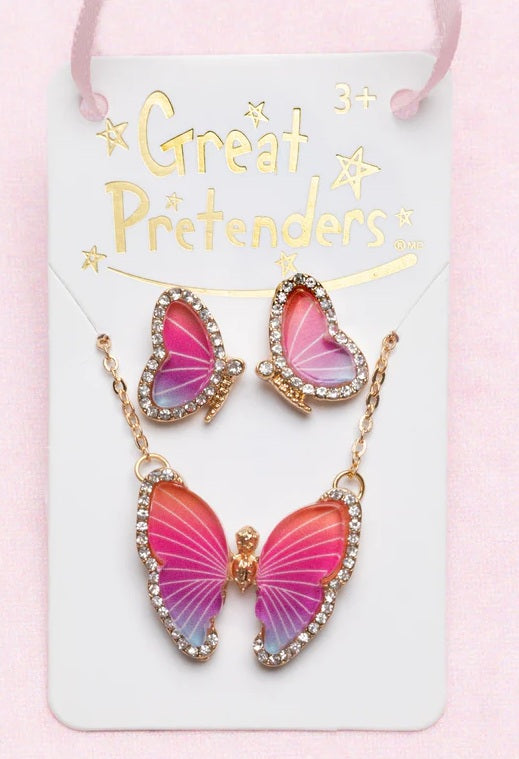 Boutique Butterfly Necklace & Studded Earring Set