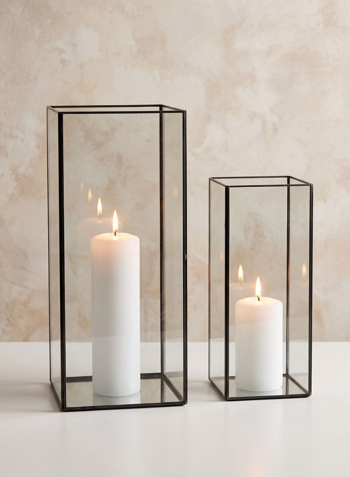 Burnt Antique Square Candle Holder With Mirror Bottom Decor Jamali Garden