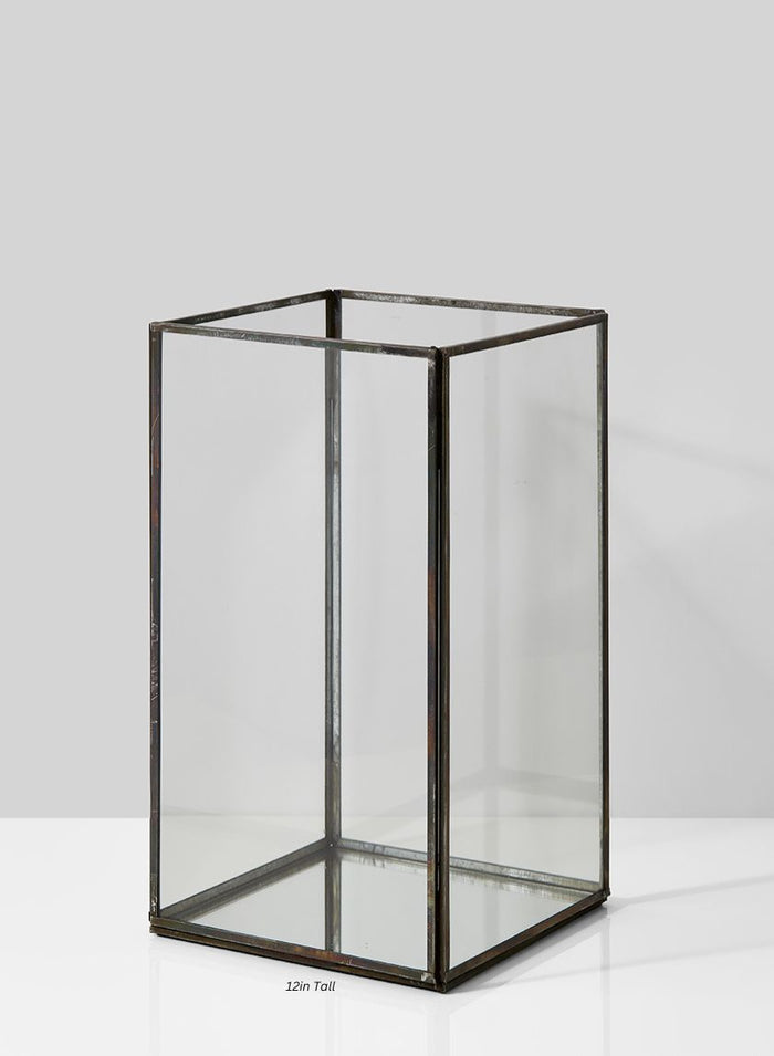 Burnt Antique Square Candle Holder With Mirror Bottom Decor Jamali Garden Clear and Burnt Antique 12in Tall EACH