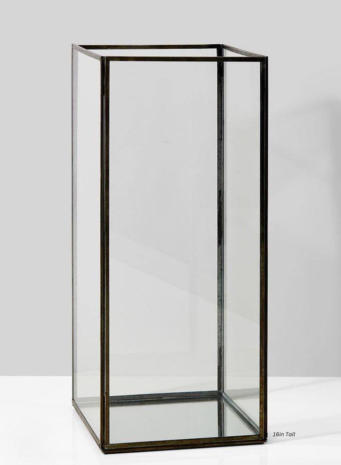 Burnt Antique Square Candle Holder With Mirror Bottom Decor Jamali Garden Clear and Burnt Antique 16in Tall EACH