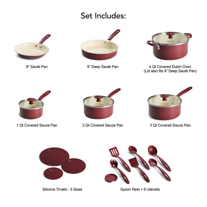 Ceramaware 20 Piece Ceramic Nonstick Cookware Set