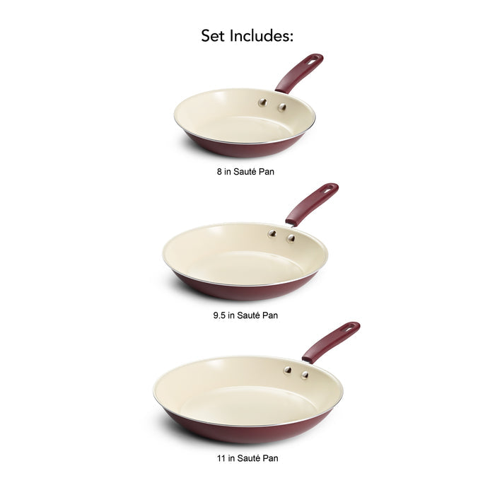 Ceramaware 3 Pack Ceramic Nonstick Fry Pan Set, 8 Inch, 9.5 Inch & 11 Inch