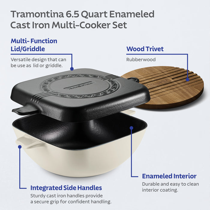 Cultura 6.5 Quart Enameled Cast Iron Multi-Cooker with Reversible Lid