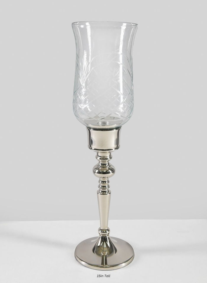 Dalia Hurricane Candle Stand Decor Jamali Garden Clear and Silver 15in Tall EACH
