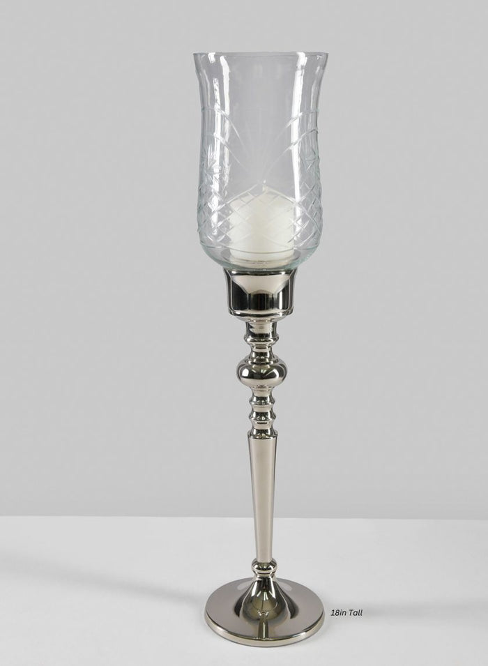 Dalia Hurricane Candle Stand Decor Jamali Garden Clear and Silver 18in Tall EACH