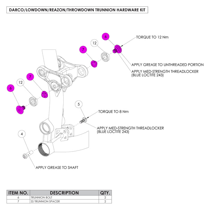Darco/Lowdown/Reazon Trunnion Hardware Kit