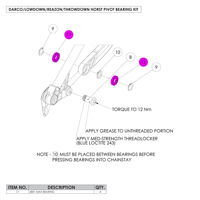 Darco/Lowdown/Reazon/Throwdown Horst/Clevis Pivot Bearing Kit