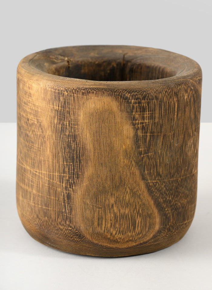 Dark Walnut Finish Paulownia Wood Cache Pot Decor Jamali Garden