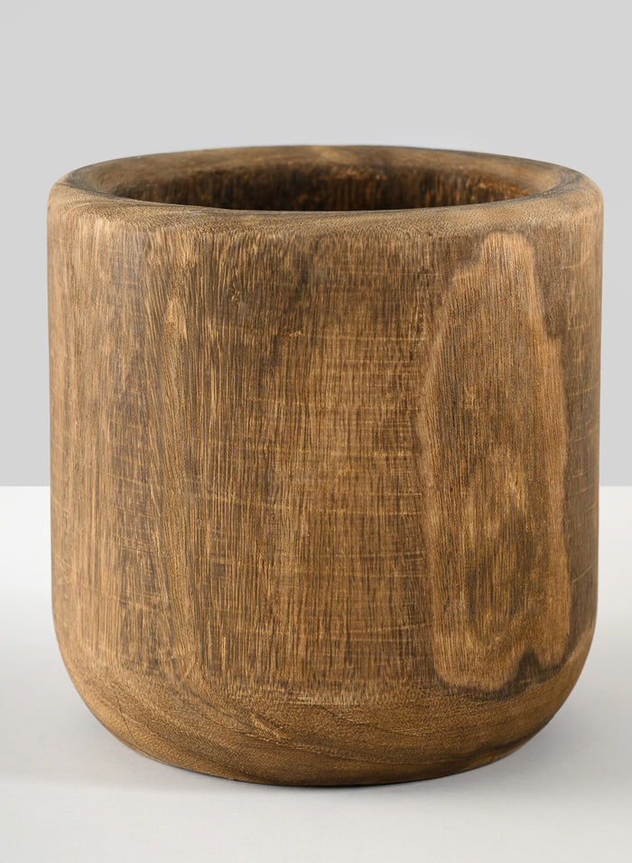 Dark Walnut Finish Paulownia Wood Cache Pot Decor Jamali Garden
