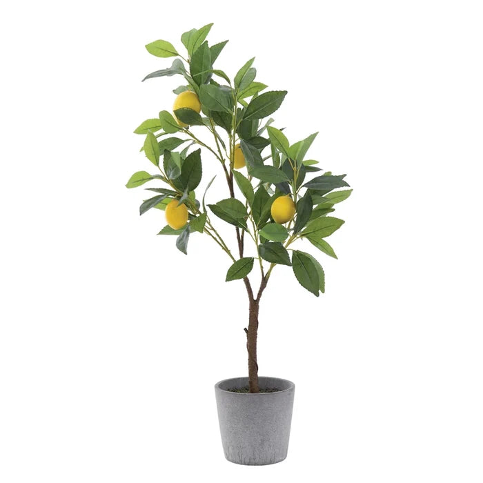 Faux Lemon Tree in Cement Pot