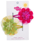 Fiona Flowers Hair Clips- Pink and Lime Green