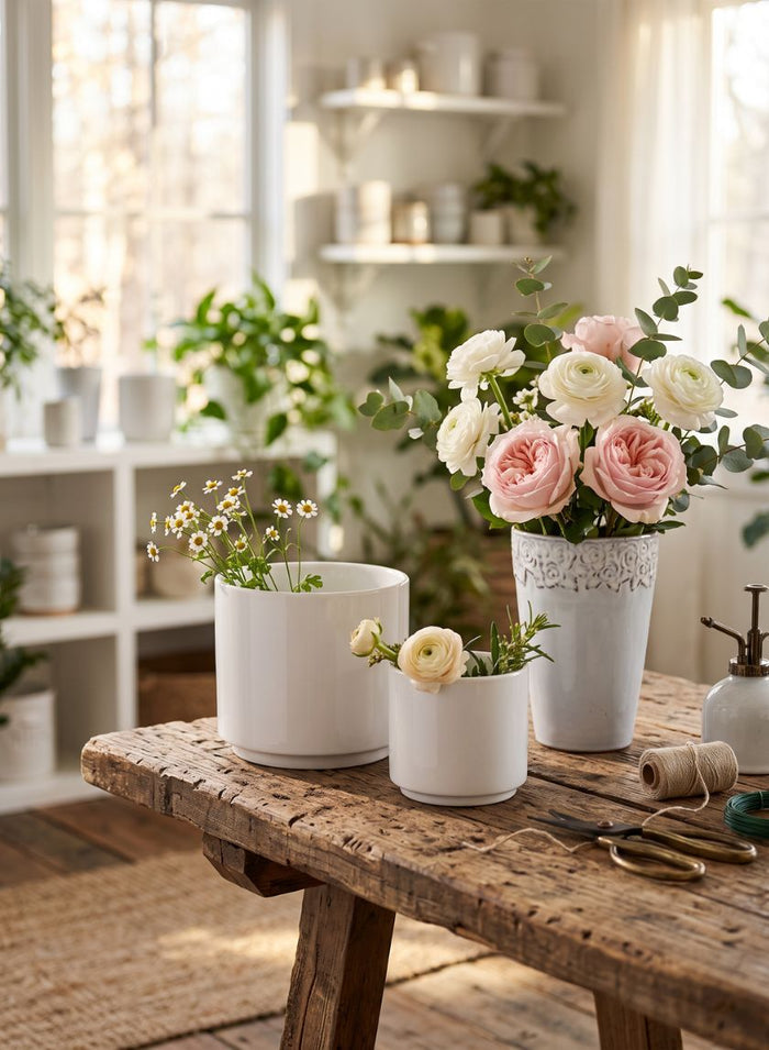 Florist Choice Gloss White Ceramic Cylinders Decor Jamali Garden
