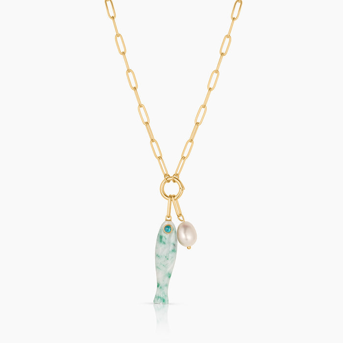 Fortuna Green Dot Fish Colette Necklace