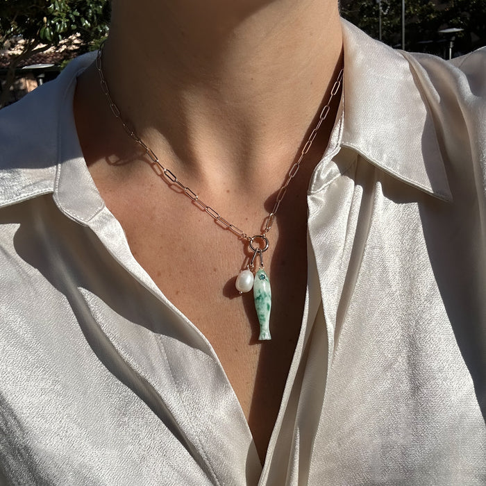 Fortuna Green Dot Fish Colette Necklace
