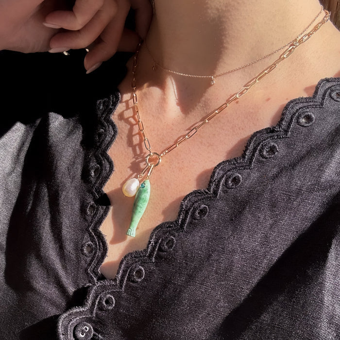 Fortuna Green Dot Fish Colette Necklace